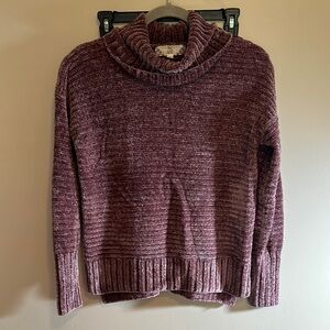 Pink Rose Red Cowl Neck Sweater with Ribbed Knit